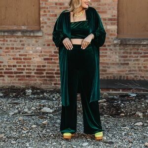 Vada Winter Velvet Sonny Wide Leg Pants size XL in Green